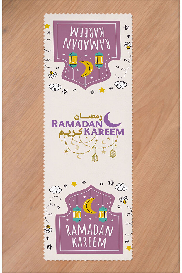 Ramadan Eid Mubarak Crescent Mosque Floral Pattern Printed Table Runner Digital Printed Modern Tablecloth