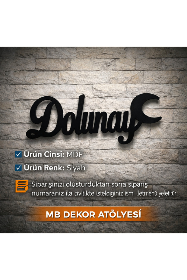MB DEKOR ATÖLYESİ Kişiye Özel Siyah MDF Dolunay İsimlik Duvar Dekoru ...