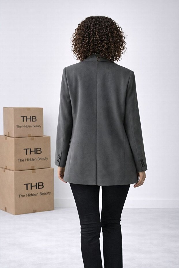 Kadın Oversize Çift Düğme Blazer Ceket - 5