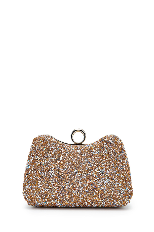 Ring Detailed Stoned Amanda Evening Dress Handbag Powder