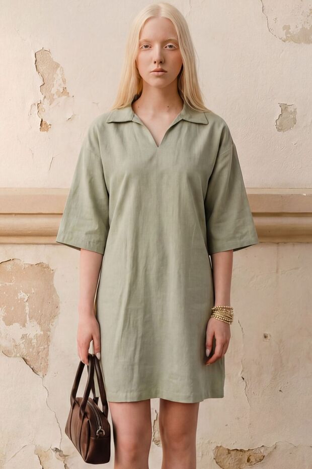 My Fashion Polo Collar Half Sleeve Mini Dress