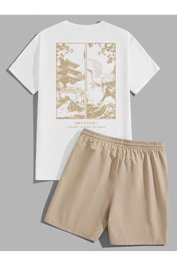 Unisex Straight Towards the Goals Sirt Printed Special Design Oversize Tshirt and Shorts Set - Top and Bottom Set