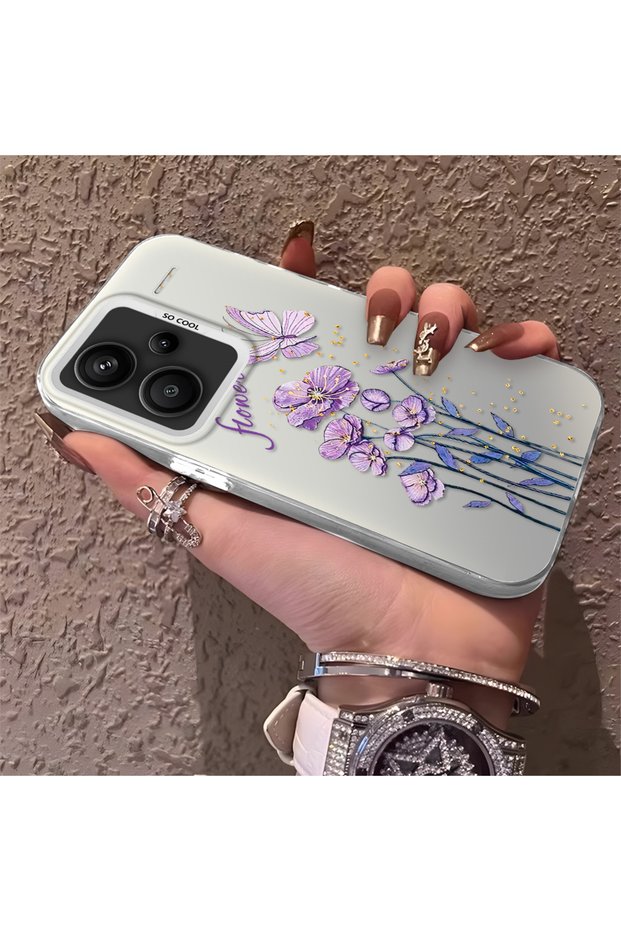 Redmi Note 13 Pro Plus 5g Compatible Silicone Edge Hard Back Anti-Fall Phone Case Flowers Pattern
