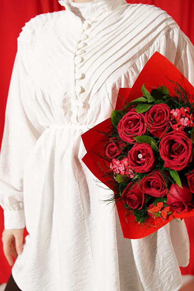 تونيك مضلع نصف أزرار على شكل حرف V - 2