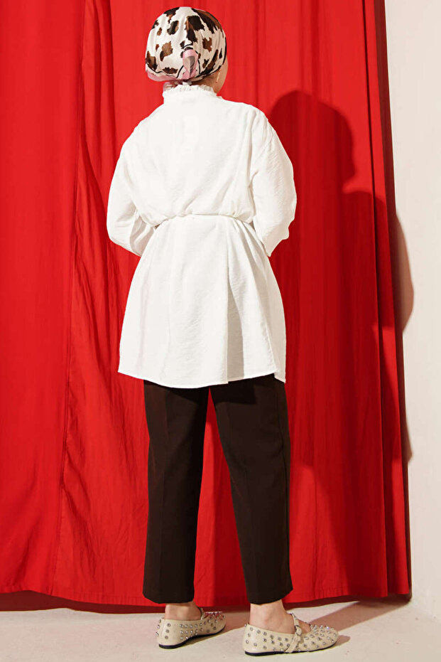 تونيك مضلع نصف أزرار على شكل حرف V - 4