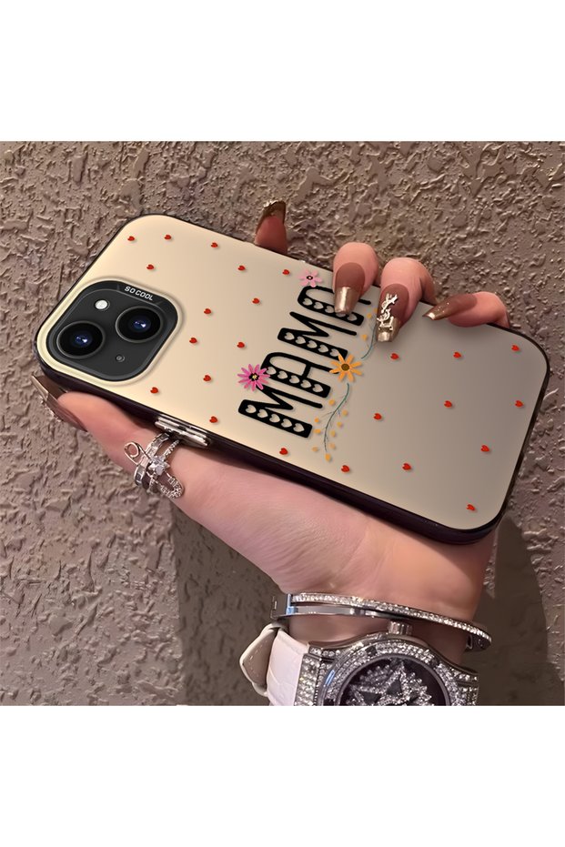 iPhone 13 Compatible Silicone Edge Hard Back Anti-Fall Phone Case with Mama Pattern