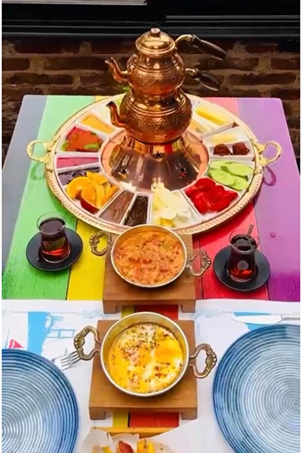 طقم طعام الإفطار من النحاس، مقلاة سايان للإفطار