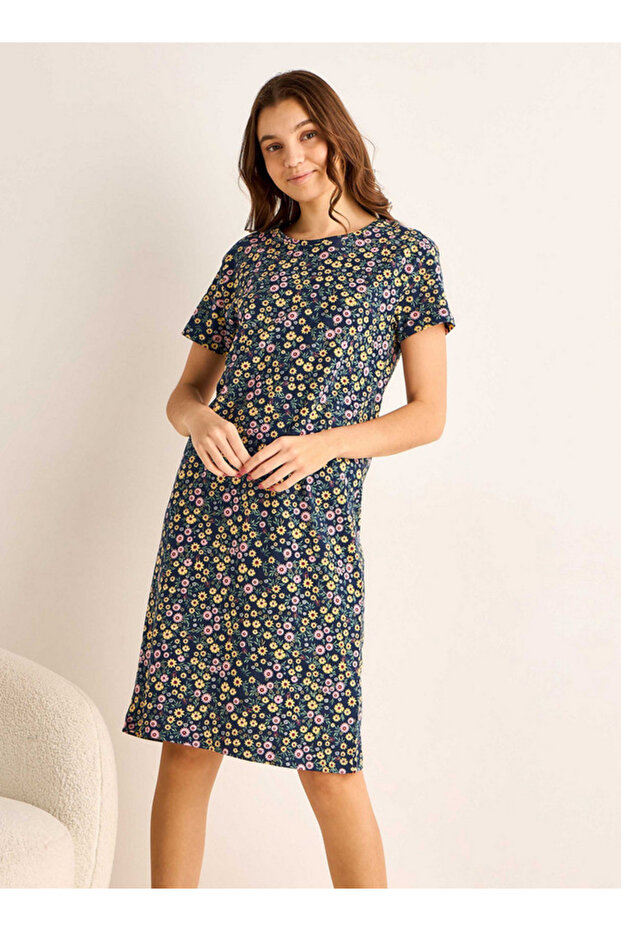 Floral Print Sleepshirt with Short Sleeves