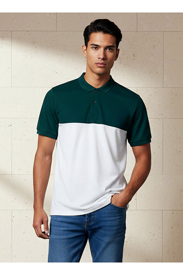 Men Short Sleeves Colourblock Polo T-shirt