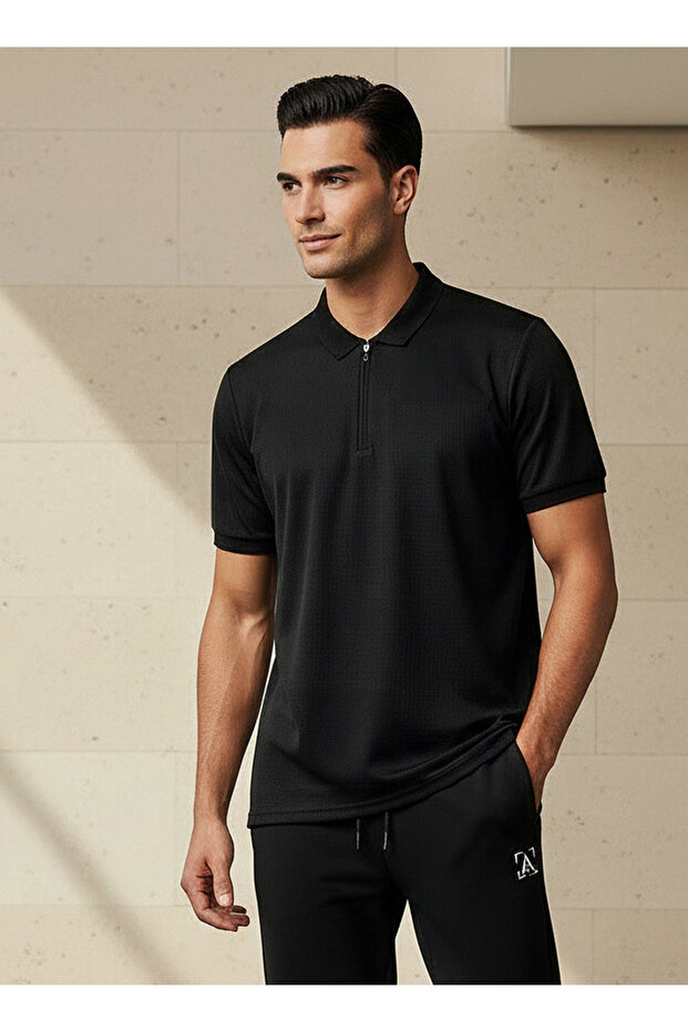 Men Short Sleeves Textured Polo T-shirt