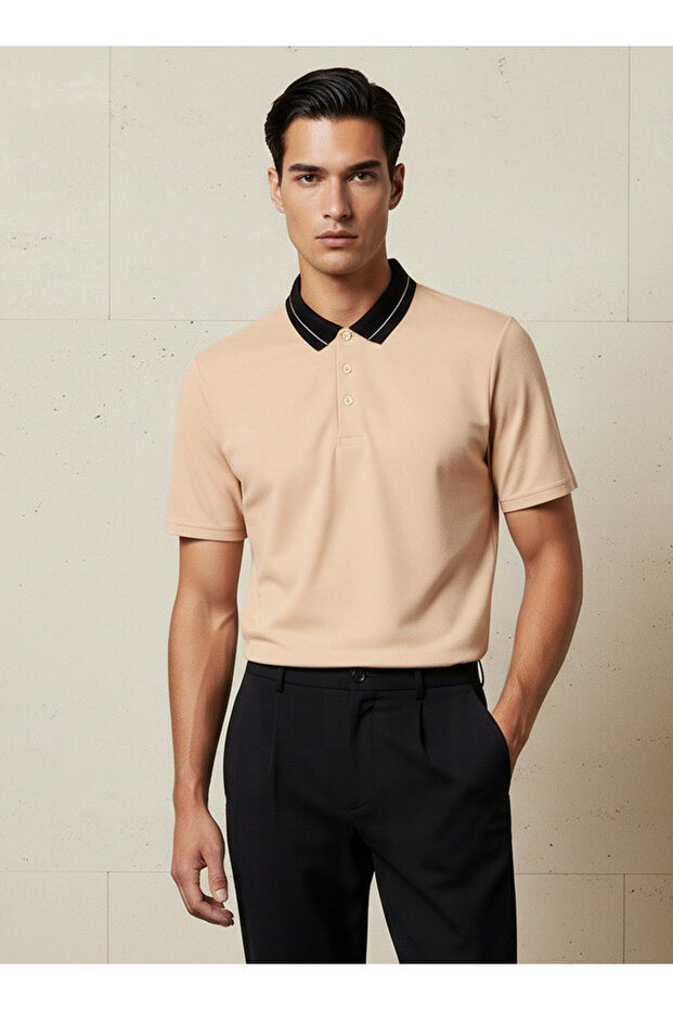 Men Short Sleeves Contrast Collar Polo T-shirt