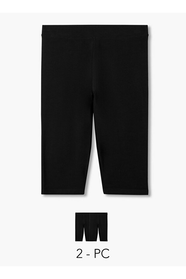 Pack of 2 Mid-Rise Knee Length Leggings with Elasticated Waistband