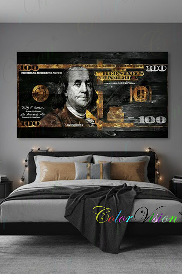 Gold Black Dolar Kanvas Tablo - 3