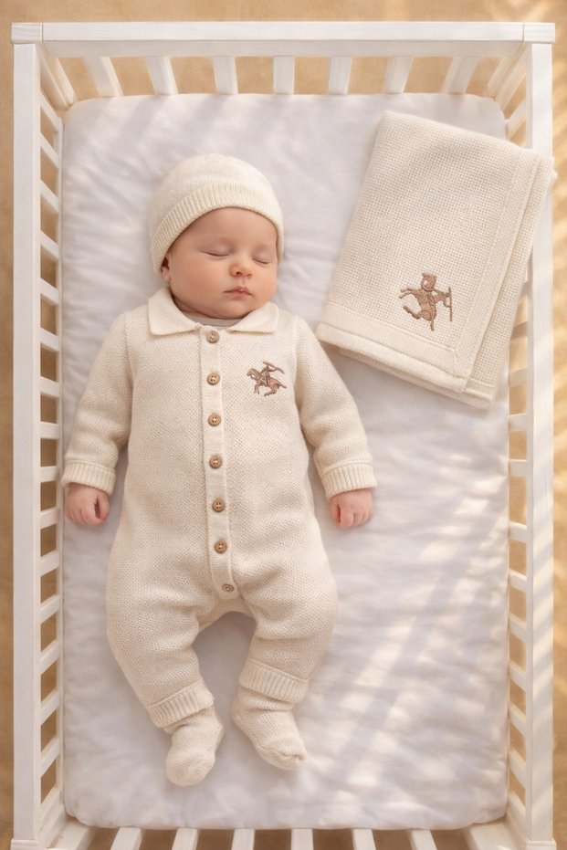 Ciritli Horse Embroidered Knitwear 5-Piece Organic Hospital Discharge Set 100% Cotton Newborn Baby Boy