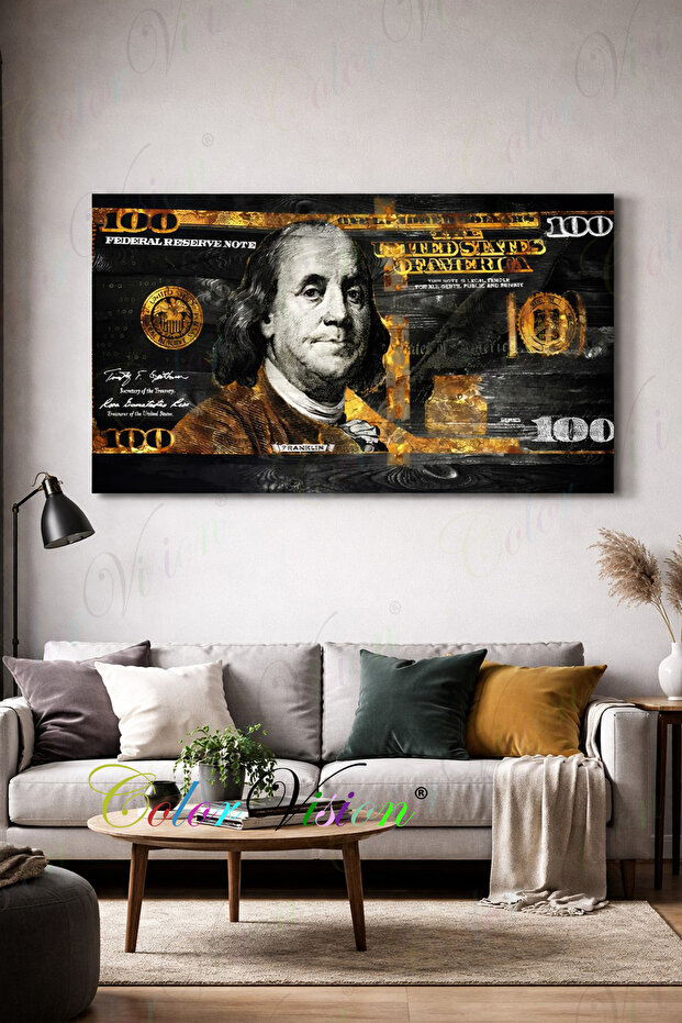Gold Black Dolar Kanvas Tablo - 5