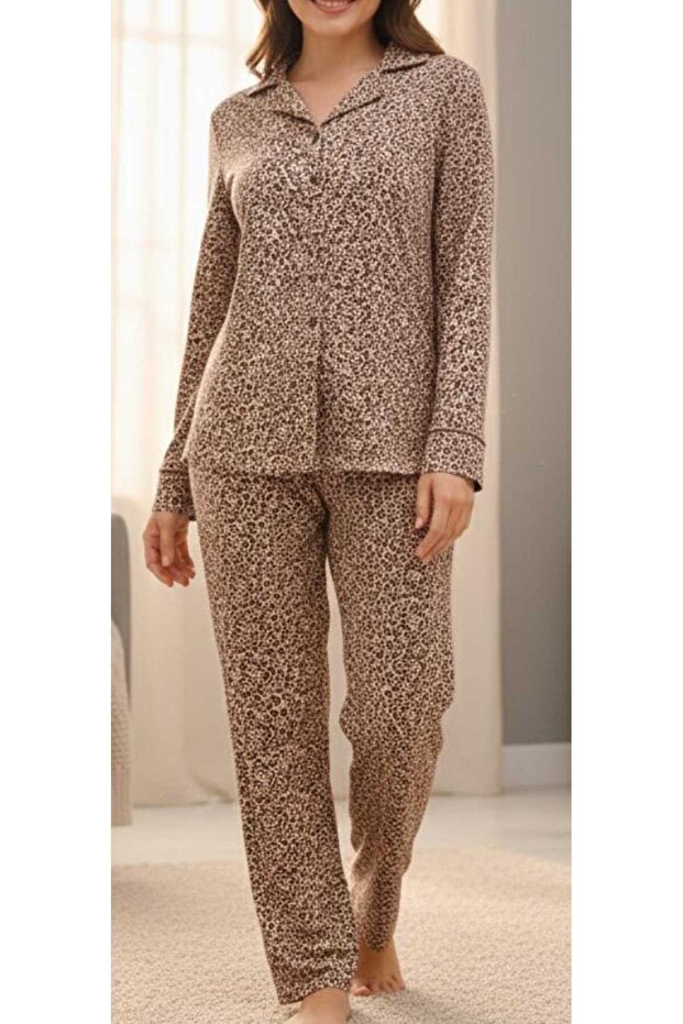 طقم بيجامة بنمط الفهد بأزرار - 4
