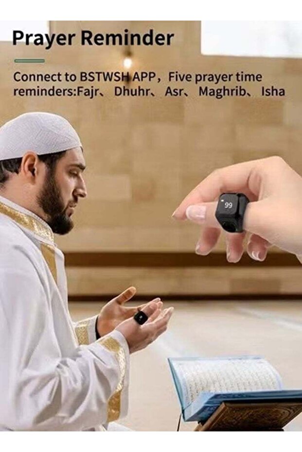 حلقة مسبحة ذكية، إصدار معدني، 20 مم، أسود - 4