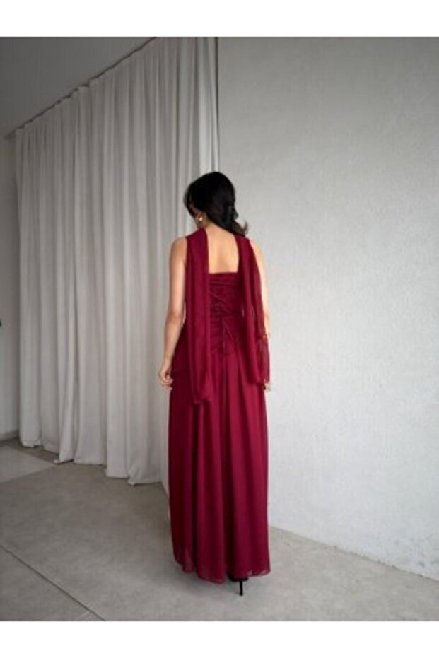 Şallı Maxi Elbise - 4