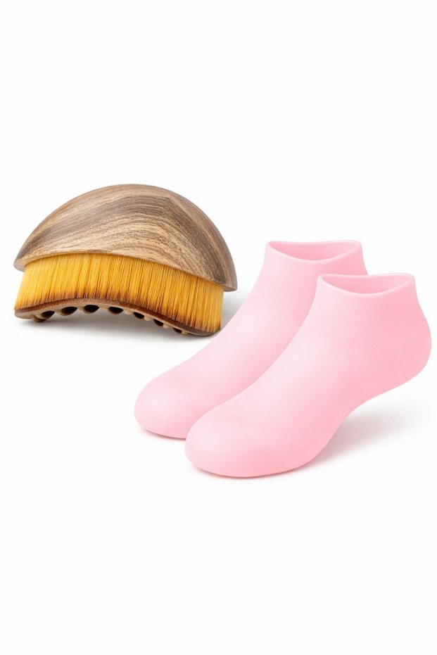 Head-To-Toe Care Set - Facial Massage Brush & Silicone Socks for Silky Feet