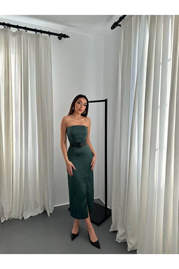 Women's Black Strapless Satin Dress