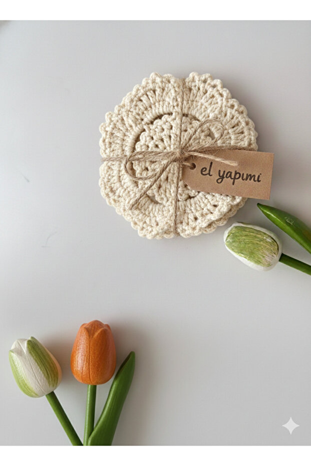 Set of 2 Special Handmade Flower Patterned Coasters