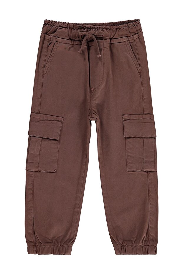 Elastic Waistband Cargo Pocket Pants for 2-5 Years Old - Brown 5-6 Years Old
