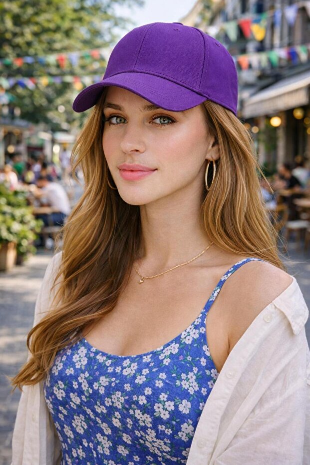 Purple Unisex Cotton Flat Hat, Adjustable Baseball Hat, Casual Sports Hat