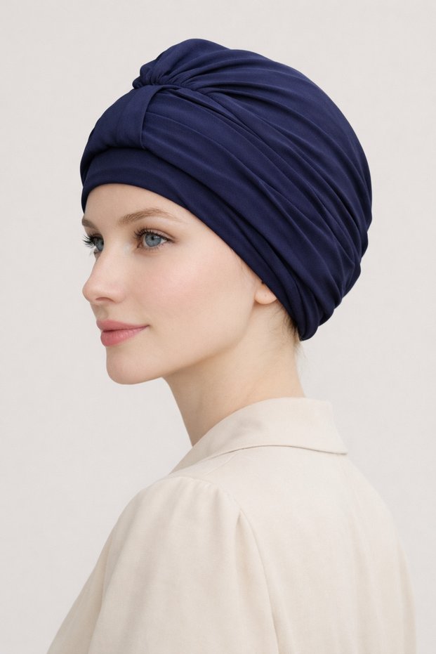 Ready-Made Bonnet Hijab with Bridge in Navy Blue - Ready-Made Bonnet Shawl Scarf