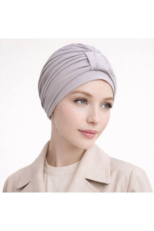Ready-Made Bonnet Hijab with Bridge Design in Gray - Ready-Made Bonnet Shawl Scarf