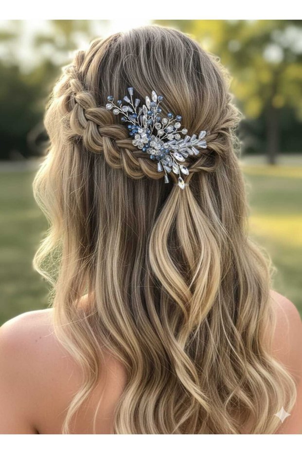 Blue Colored Scalloped Bridal Engagement Henna Promise Accessory Crown