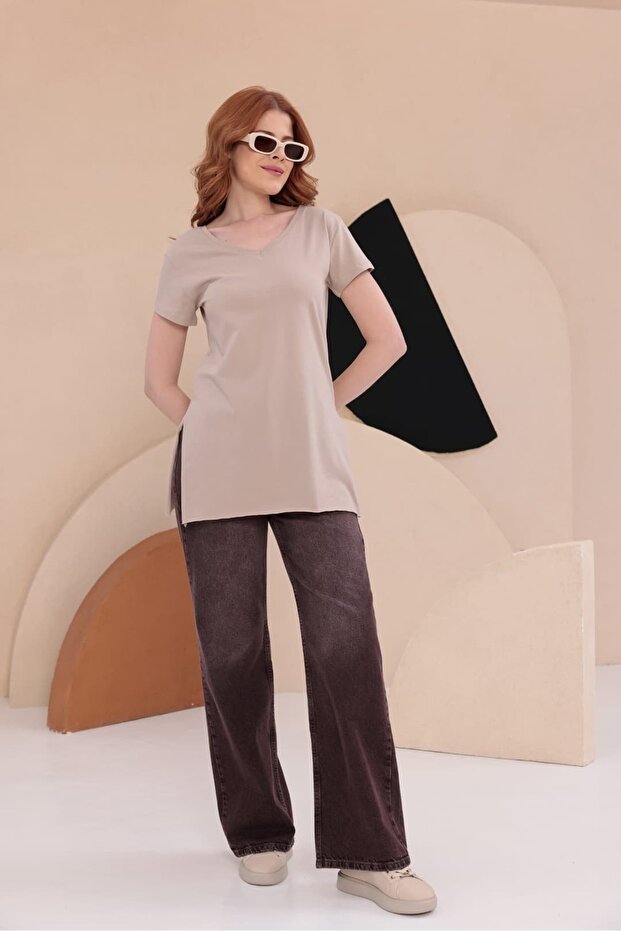 Slit Long Basic T-Shirt Hkn34 - 5