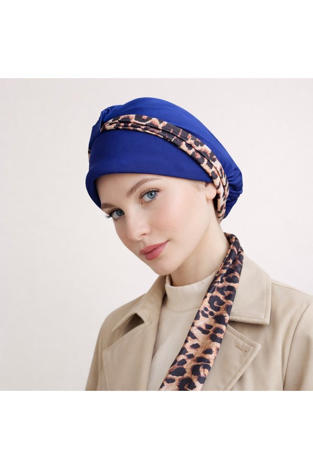 Ready-To-Wear Hijab with Scarf and Hat - Leopard Bonnet Shawl Scarf
