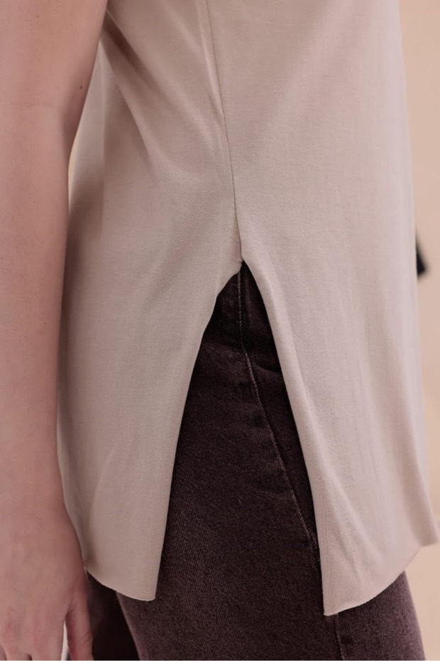 Slit Long Basic T-Shirt Hkn34 - 2