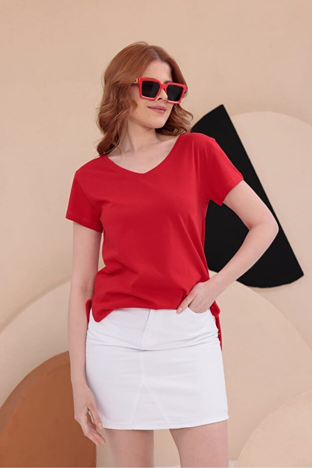 Slit Long Basic T-Shirt Hkn34 - 8