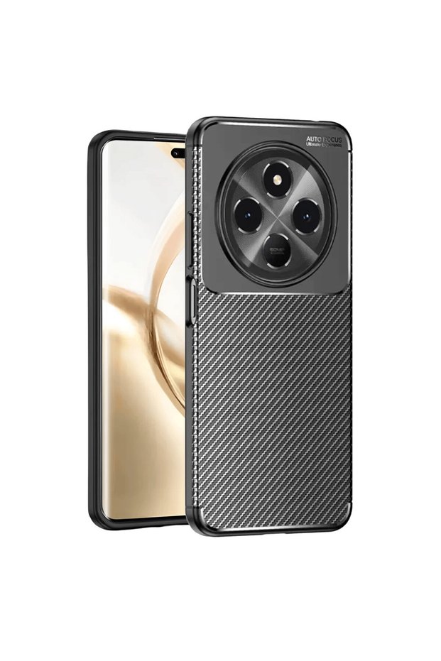 غطاء لهاتف Tecno Spark 30، تصميم كربوني، متين، فاخر، مع خاصية التركيز التلقائي، لون أسود، مصنوع من السيليكون الناعم.