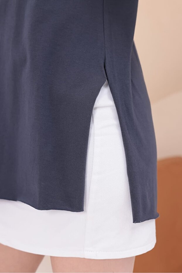 Slit Long Basic T-Shirt Hkn34 - 3