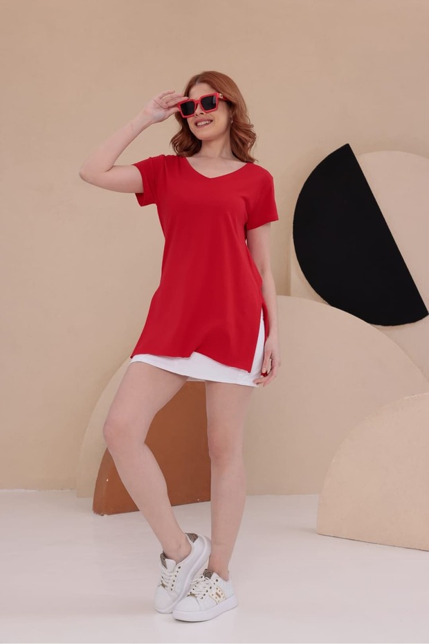 Slit Long Basic T-Shirt Hkn34 - 3
