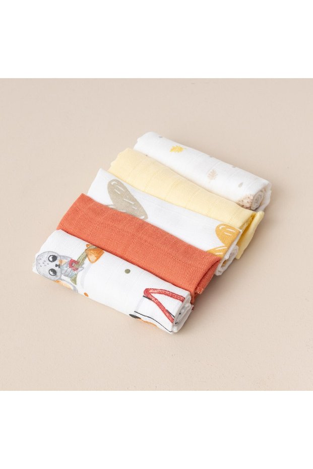 Muslin Baby Diaper Set of 5 Unisex Baby Mouth Wipes Shoulder Diaper Soft Cotton Multi-Purpose