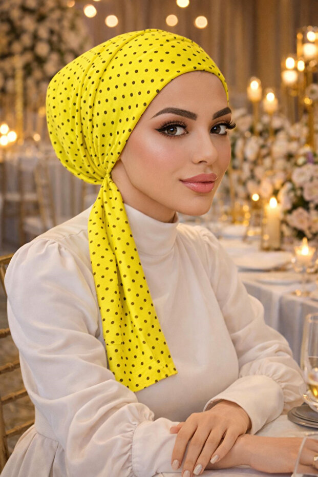 Yellow Polka Dot Scarf Bonnet