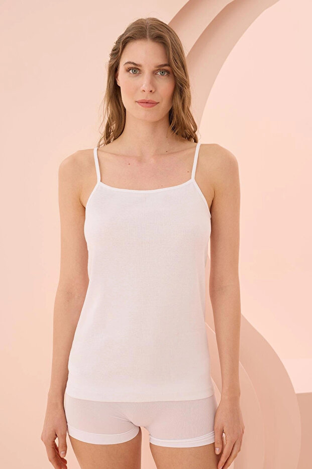 White Ribbed Undershirt with Rope Strap - 2