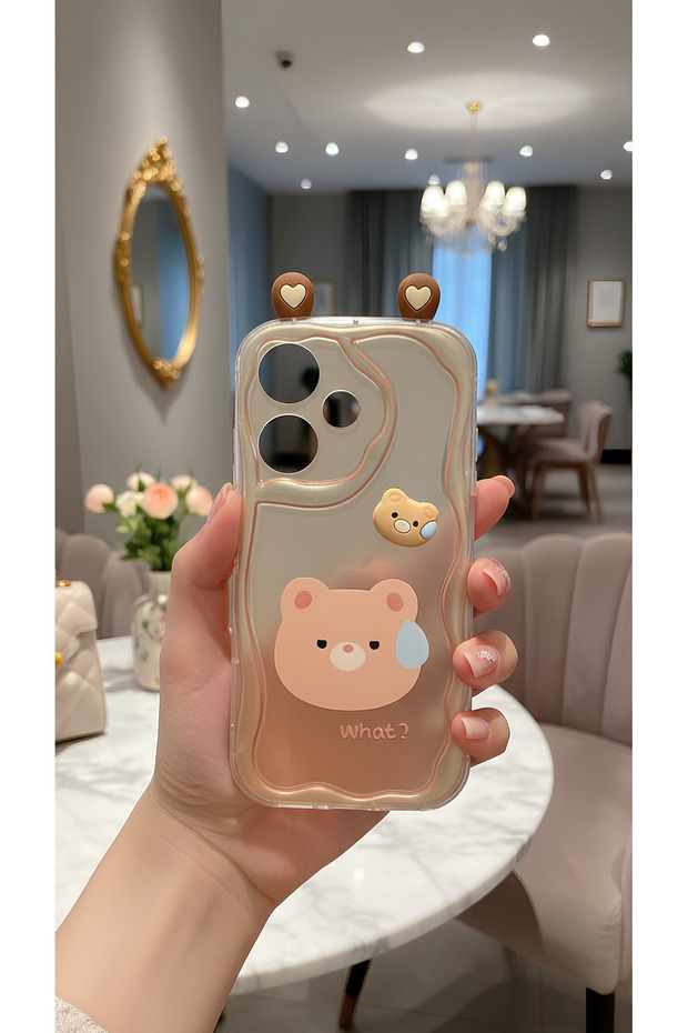 Cute Confused Bear Figure Wavy Edge Design Case Compatible with Infinix Hot 30
