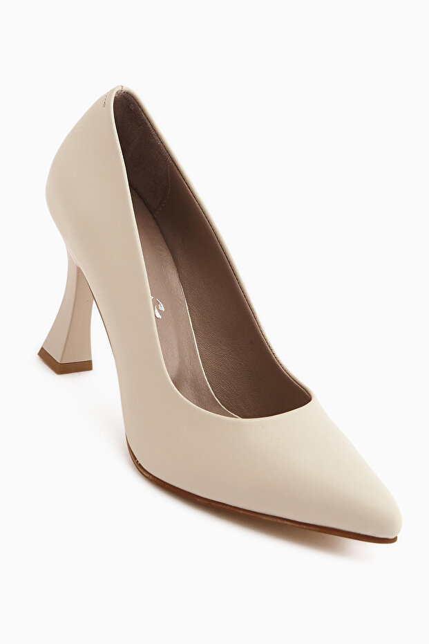 Helen Genuine Leather Beige Women's Heeled Shoes Stiletto