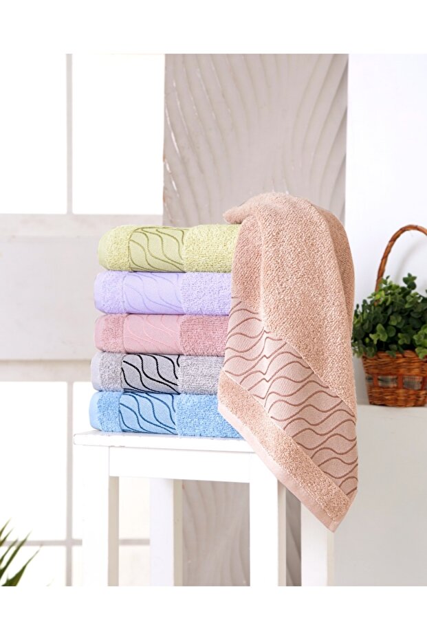Lara Colorful 100% Cotton Deluxe Curly Jacquard 50X90 6-Piece Hand and Face Towel Set