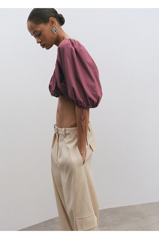 Kabarık kollu crop bluz - 6