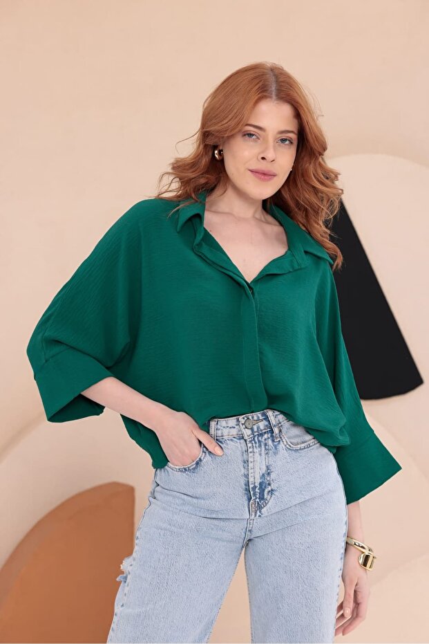 Dirsek Kol Dökümlü Salaş Gömlek HKN34 - 5