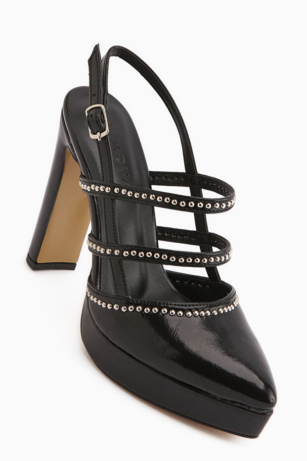 Milea Black Staple Detailed Women's Platform Heeled Shoes