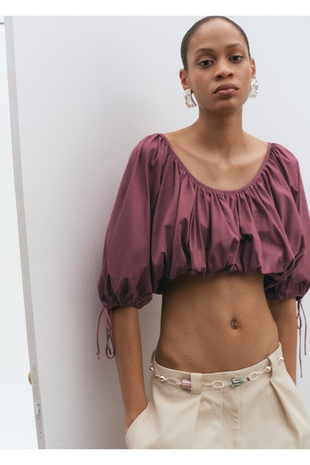 Kabarık kollu crop bluz - 1