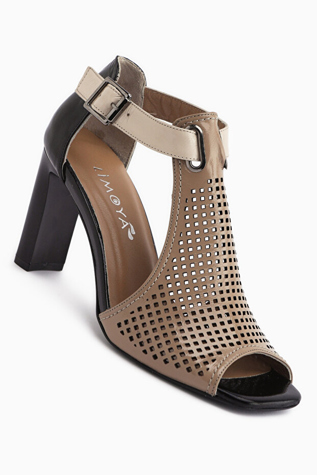 Monica Genuine Leather Mink Ankle Buckle Thick Heeled Women's Shoes
