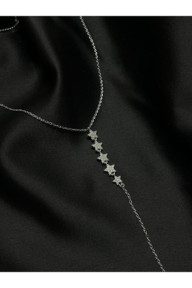 Steel Silver Color Gift Non-Tarnish Starry Y Necklace
