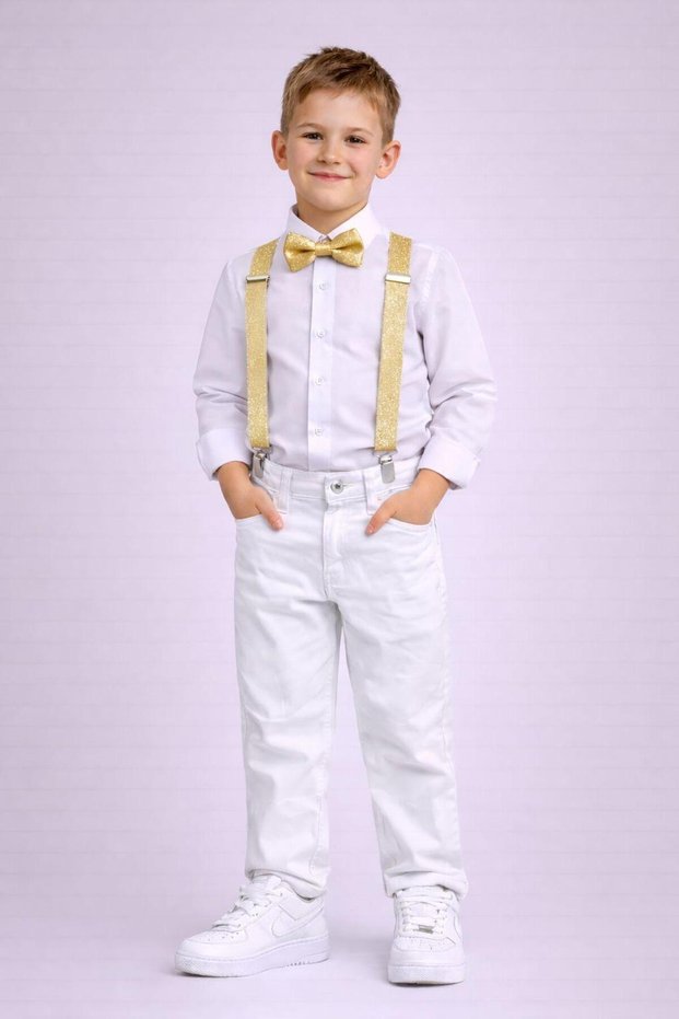 23 April Men's Combined Shirt Pants Suspenders Bow Tie